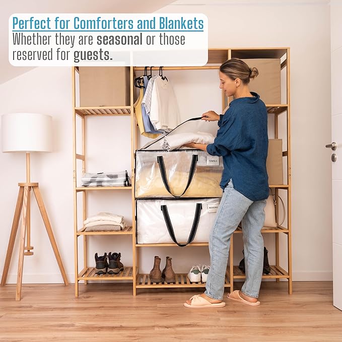 VENO 6 Pack Moving Bags, Christmas Storage Bins, Moving Boxes Alternative, Comforter and Blanket Storage Bags, College Dorm Packing Supplies, Foldable Heavy-Duty Tote (Clear, 6 Pack)