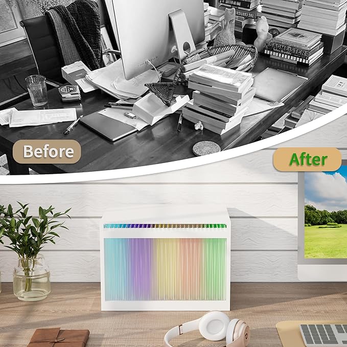 LONTAI White Bamboo Acrylic File Box with Hanging Folders, Letter/Legal Size, Dustproof, Home Office File Organizer