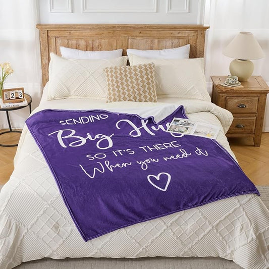Lussena Thinking of You Gifts for Women Men – Get Well Blanket 50x60 Inch, Purple Flannel Comfort Hug Blanket, Sympathy Throw for After Surgery, Chemo, Illness, Recovery