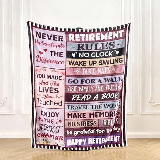 Pink Retirement Blanket for Women 50x60 Inch – Soft Flannel Throw Blanket, Thoughtful Retirement Gift for Woman, Men, Coworker, Mom, Teacher – Retirement Party Decorations