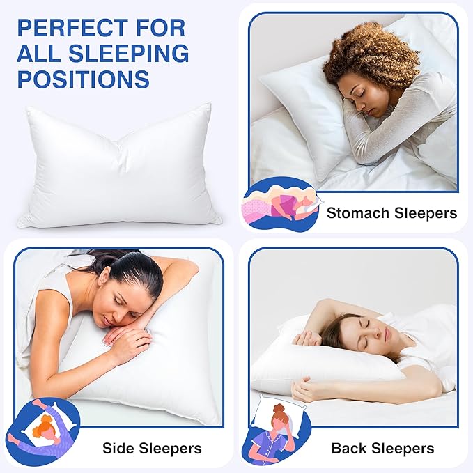 zibroges Ultra Soft Feather Pillows Queen Size Set of 2 - Goose Down Hotel Bed Pillow for Sleeping, (Down Fiber) Fluffy Support Surround Fill Polyester for Back, Stomach, Side Sleepers (Ultra Soft)