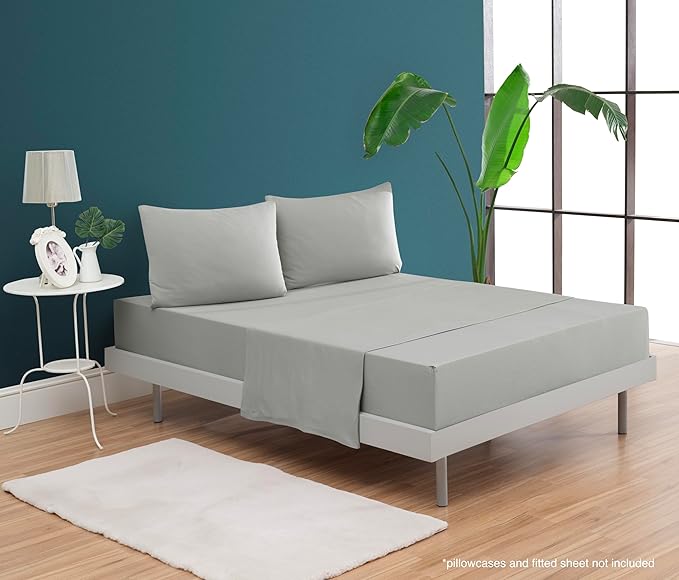 100% Cotton Flat Top Sheet Only - T-Shirt Fabric Jersey Knit - Extra Soft - Wrinkle Free - Machine Washable - Easy Fit - Breathable - Comfy (Gray, Full)