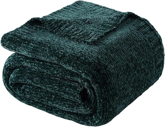 BATTILO HOME Christmas Green Throw Blanket for Couch, Chenille Knitted Blanket for Home Decor, Super Soft Warm Blanket for Bed Sofa Living Room, 51"x67"