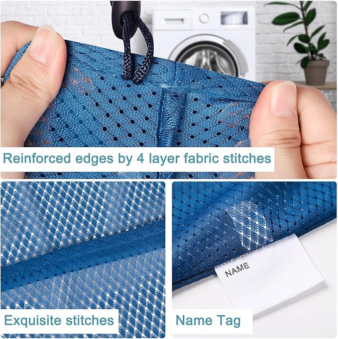 Polecasa Heavy Duty Extra Large Mesh Laundry Bags with ID Tag and Locking Drawstring Closure - 2 Pack, 30 x 36 inches - Laundry Hamper Liner, Washable Laundry Bag for Travel, Sports, Dorms (Blue)