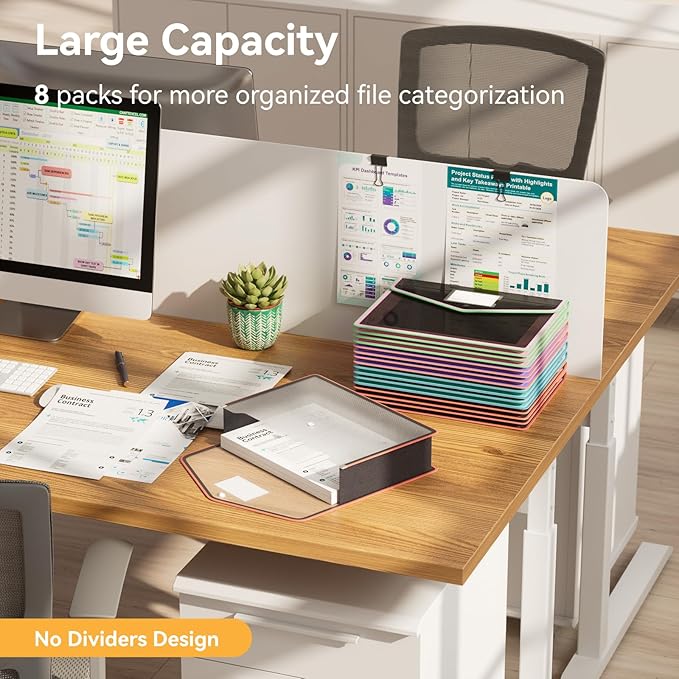 ABC life 8 Pack File Folder, Large Capacity Folders for Documents, Document Folder with Snap Closure, Color-Bordered Expanding File Folders, Folder Organizer Fit Letter/A4 Size - Clear Black