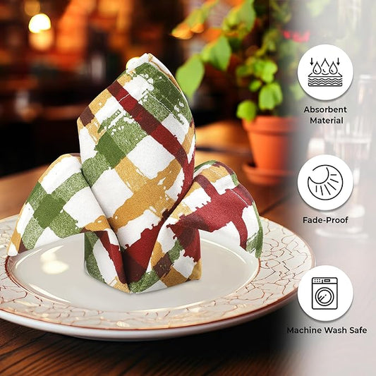 Urban Villa Cloth Napkins Set of 12 20x20 Inches 100% Cotton Napkins Cloth Washable Durable Reusable Absorbent Table Dinner Napkins Cloth for Thanksgiving Hotel Lunch Restaurant Parties – Fall Checks