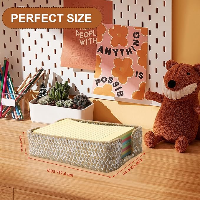 Shonmogar 4 x 6 Inch Sticky Note Holder,Seagrass Post It Note Dispenser,Woven Sticky Note Dispenser,Farmhouse Style Post It Holder for Home Office Desk Decor,Whitewash