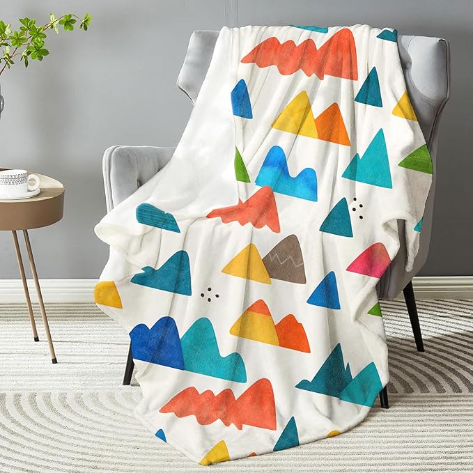 Colorful Mountain Blanket, Soft Lightweight Warm Cozy Flannel 80×60 inch Throw Blanket with Vibrant Abstract Nature Pattern for Couch, Travel, Bed, Outdoor, Home Decor, Gifts for Women Adults Kids