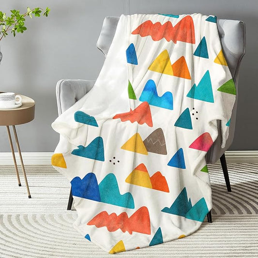 Colorful Mountain Blanket, Soft Lightweight Warm Cozy Flannel 80×60 inch Throw Blanket with Vibrant Abstract Nature Pattern for Couch, Travel, Bed, Outdoor, Home Decor, Gifts for Women Adults Kids