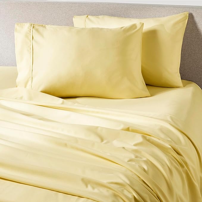 PeachSkinSheets Buttercream Yellow Sheet Set - 1500tc Level of Softness - Extra Soft Cooling Sheets for Hot Sleepers and Night Sweats - Split King Size (2 XL Fitted)