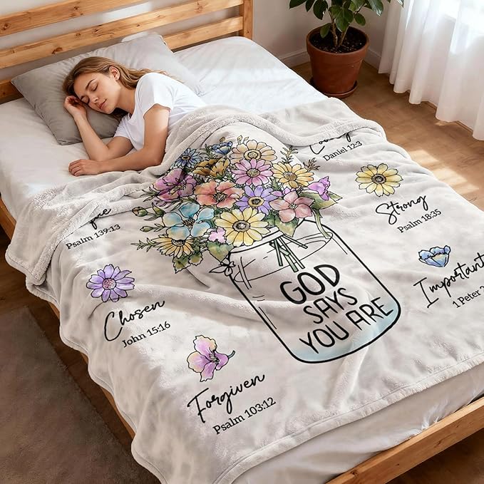 Christian Gifts for Women, 60 x 80“ Christian Blanket with Flowers, Inspiration Gifts for Women, Encouragement Religious Gifts, Faith Birthday Blanket for Women, Mothers Day Christmas Easter
