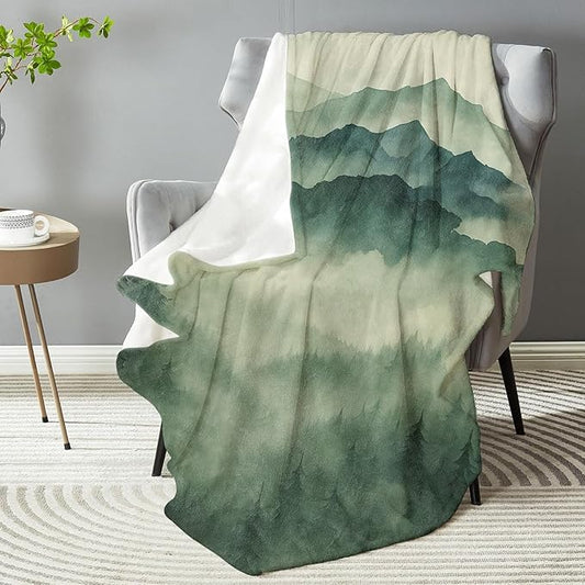 Misty Mountain Forest Blanket, Soft Lightweight Warm Cozy Flannel 80×60 inch Throw Blanket for Couch, Travel, Bed, Outdoor, Gifts for Women Men Adults Kids