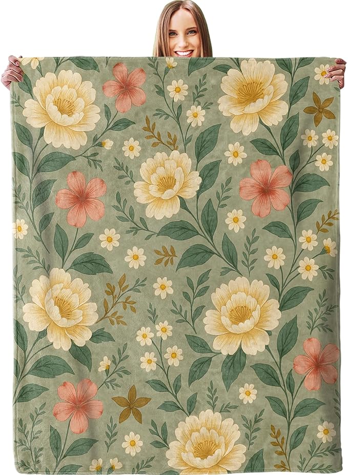 Pastel Bloom Floral Blanket, Soft Lightweight Warm Cozy Flannel 50×40 inch Throw Blanket for Couch, Travel, Bed, Outdoor, Gifts for Women Men Adults Kids