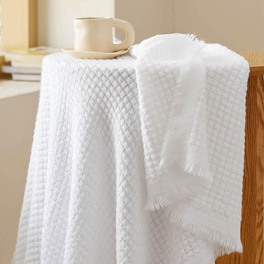 Bedsure White Throw Blanket for Couch - Decorative Woven Throw Gifts with Tassels, Soft and Lightweight Farmhouse Blankets for Couch and Sofa, 50x60 Inches