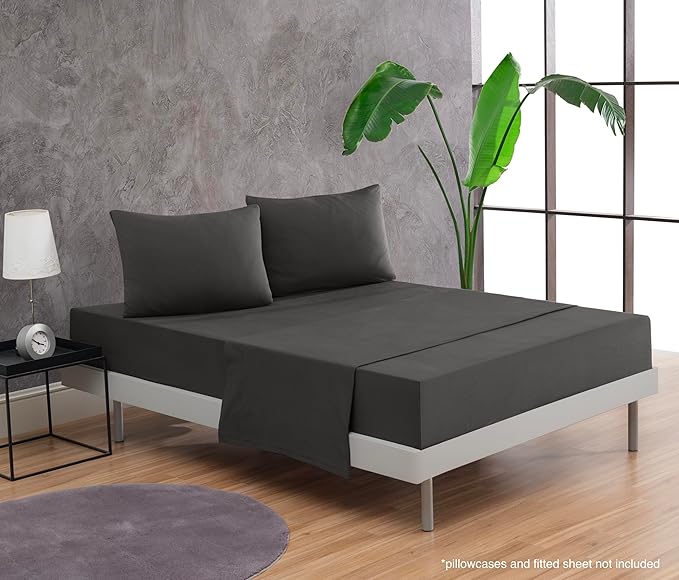 100% Cotton Flat Top Sheet Only - T-Shirt Fabric Jersey Knit - Extra Soft - Wrinkle Free - Machine Washable - Easy Fit - Breathable - Comfy (Anthracite, Twin XL)