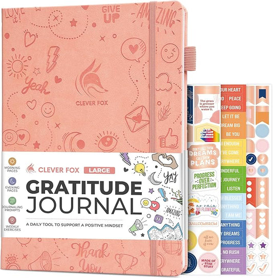 Clever Fox Gratitude Journal Large – Happiness, Positivity & Affirmation Journal – Inspirational Daily Notebook, 3 Months, 8.3x11” (Peach Pink)