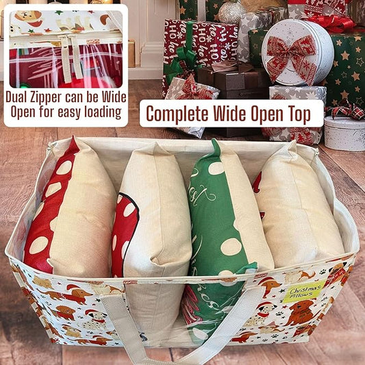 VENO 6 Pack Moving Bags, Large Christmas Storage Bins with lids, Packing Supplies for College, Alternative to Moving Boxes, Foldable, Heavy-Duty Tote, Christmas Pattern (Holiday Pups, 6 Pack)