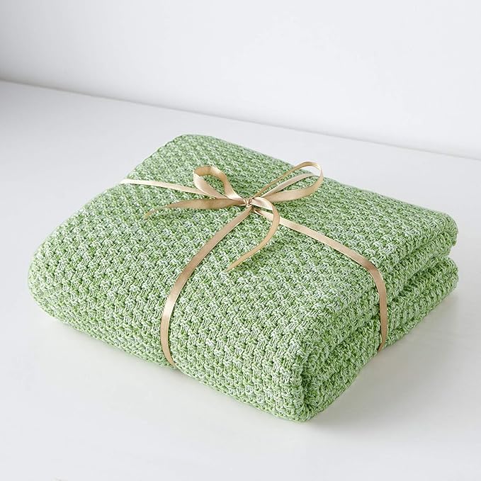Longhui bedding Green Knitted Throw Blanket for Couch, Soft, Cozy Machine Washable 100% Cotton Sofa Knit Blankets, Heavy 4.0lb Weight, 60 x 80 Inches, Grass Green