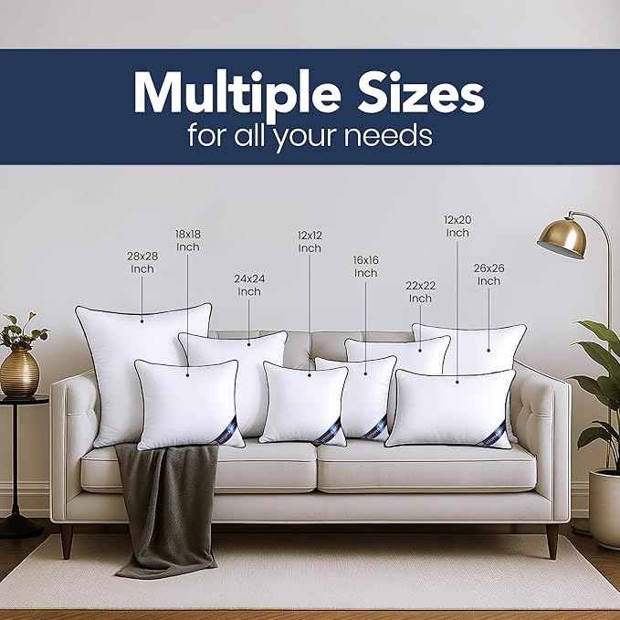 Utopia Bedding Throw Pillow Inserts (Pack of 2, White), 26 x 26 Inches Decorative Indoor Pillows for Sofa, Bed, Couch, Cushion Sham Stuffer