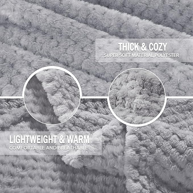 Exclusivo Mezcla Fleece Bed Blanket Twin Size, Super Soft and Warm Blankets for Couch, Sofa and Bed Waffle Textured, Cozy, Fuzzy and Lightweight (Light Grey, 90x66 Inches)