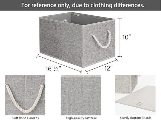 StorageWorks Storage Baskets for Shelves, Foldable Fabric Closet Storage Bins with Handles, Fabric Storage Bins Clothes Organizer, Gray, 3-Pack, Extra Large