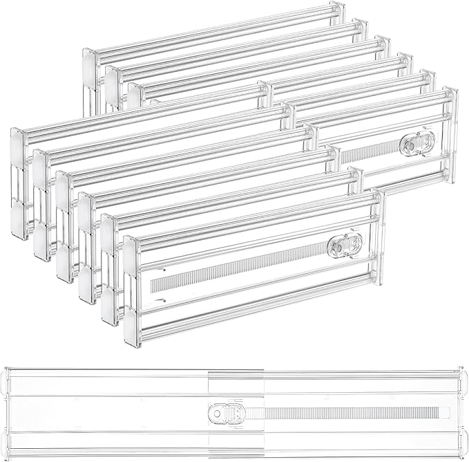 Vtopmart 12 Pack 4" Regular Upgrade Drawer Dividers for Clothes, 12.8"-22.3" Expandable Dresser Drawer Organizer, Clear Plastic Separators for Dresser, Baby Clothing, Underwear, Cosmetic, Toiletries