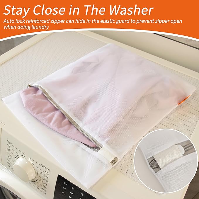 Polecasa 2Pcs 24 x 24 Inches Extra Durable Fine Mesh Laundry Bags with Sturdy Zipper for Delicates, Extra Large Laundry Room Essentials for College, Dorm (2 X-Large)