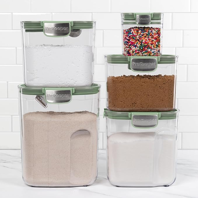 ProKeeper+ Airtight Food Storage Container Set – Clear Plastic Flour and Sugar Canister Set with Magnetic Accessories for Kitchen Organization (Pistachio, 9-Piece)