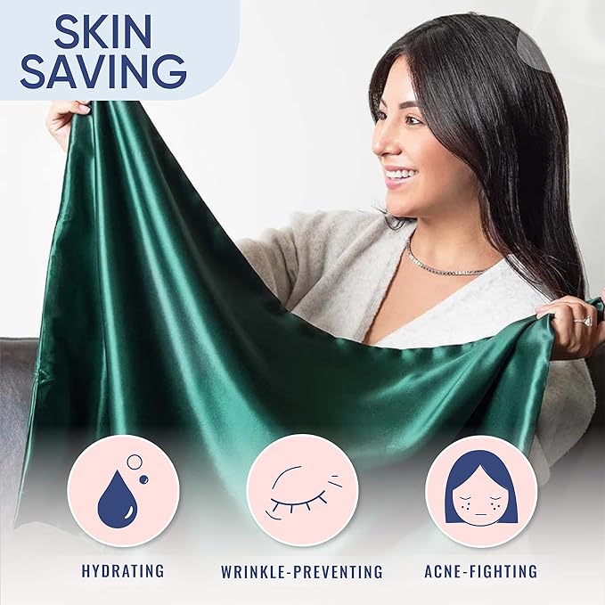 Blissy Silk Pillowcase - 100% Pure Mulberry Silk - 22 Momme 6A High-Grade Fibers - Silk Pillow Cover for Hair & Skin - Regular, Queen & King (Emerald, Standard)