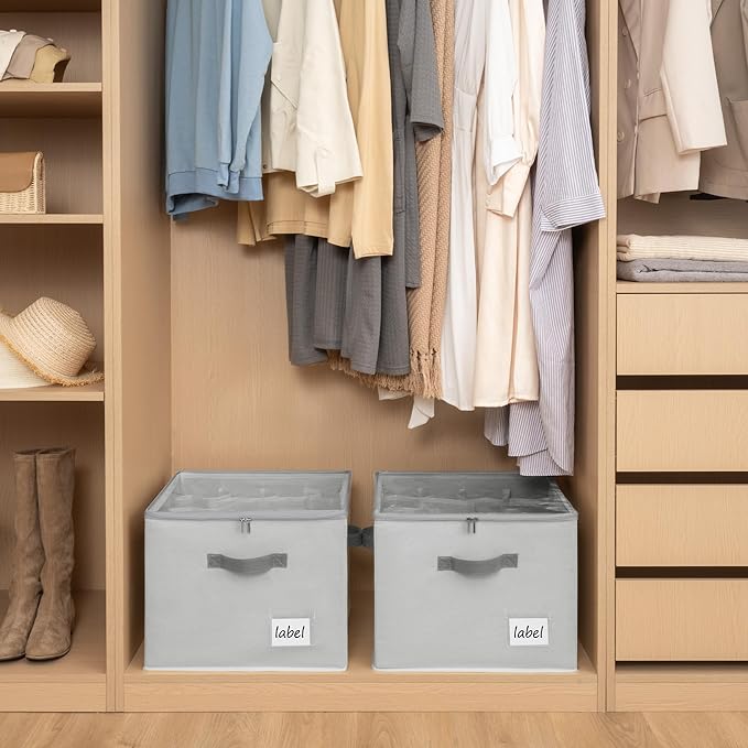 Cupic Cupid 2 Pack Shoe Organizer for Closet, Fits up to 12 Pairs, Shoe Cubby Storage Containers with Clear Cover, Grey