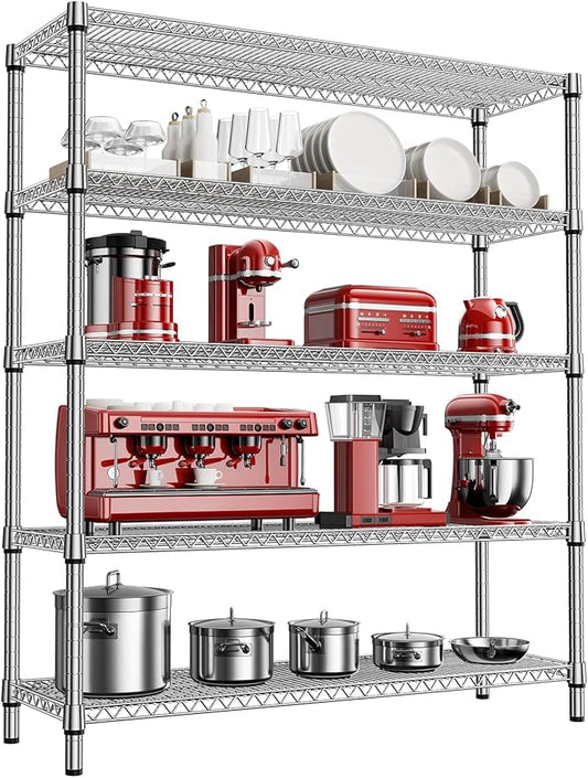 M MZG 2200 Lbs 5 Tier Storage Rack Metal Wire Shelving Unit, Storage Standing Shelf Organizer for Laundry Bathroom Kitchen Pantry Closet Garage, Chrome 17.7" D x 59.1" W x 70.4" H