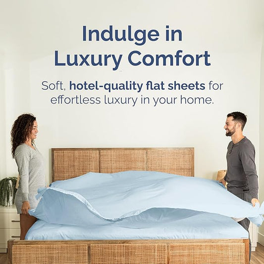Queen Size Flat Sheet - Hotel Quality Top Flat Bed Sheet Only - Ultra-Soft, Breathable & Cooling - Fade & Wrinkle Free - Easy-Care, Stain & Shrink Resistant Bedding - Easy-Fit & Oeko-Tex - Sky Blue