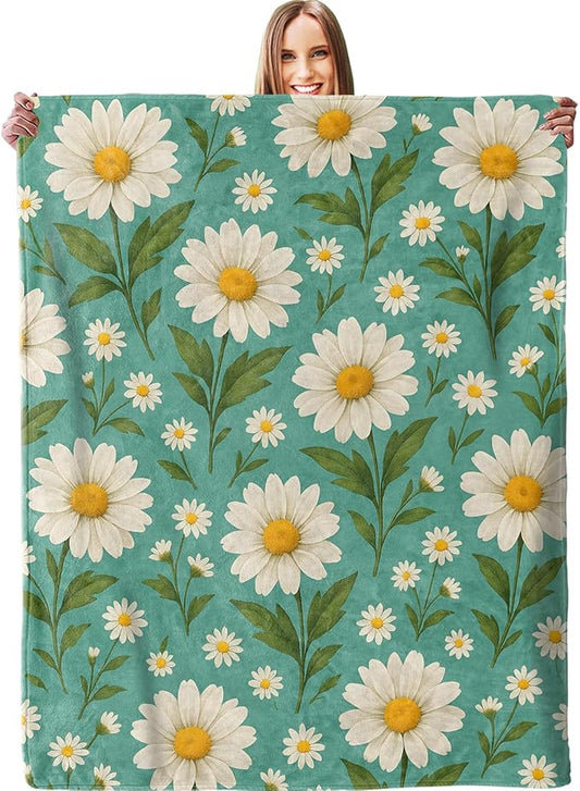 Vintage Daisy Floral Blanket, Soft Lightweight Warm Cozy Flannel 50×40 inch Throw Blanket for Couch, Travel, Bed, Outdoor, Gifts for Women Men Adults Kids
