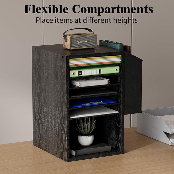 Unionly, Office Mail Sorter, Wooden Paper Organizer With Storage Bag, 10 Tier Adjustable Classroom Mailbox, Removable Classroom Organization, Teacher Desk Organization for Office, Study, Black