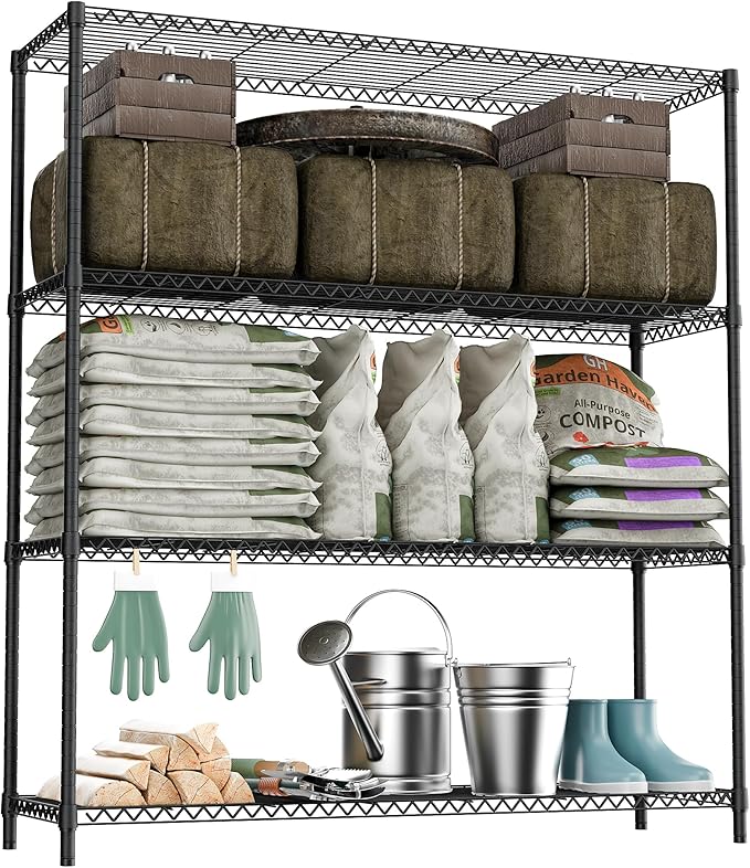 M MZG Stand Shelf Wire Rust-Proof Outdoor Storage Shelving 4-Tier Utility Shelving Unit for Garden Home,Kitchen,Office Dark Grey 17.7" D x 47.3" W x 59.4" H