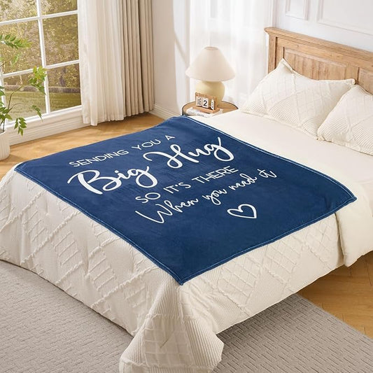 Lussena Thinking of You Gifts for Women Men – Get Well Blanket 50x60 Inch, Navy Flannel Comfort Hug Blanket, Sympathy Throw for After Surgery, Chemo, Illness, Recovery