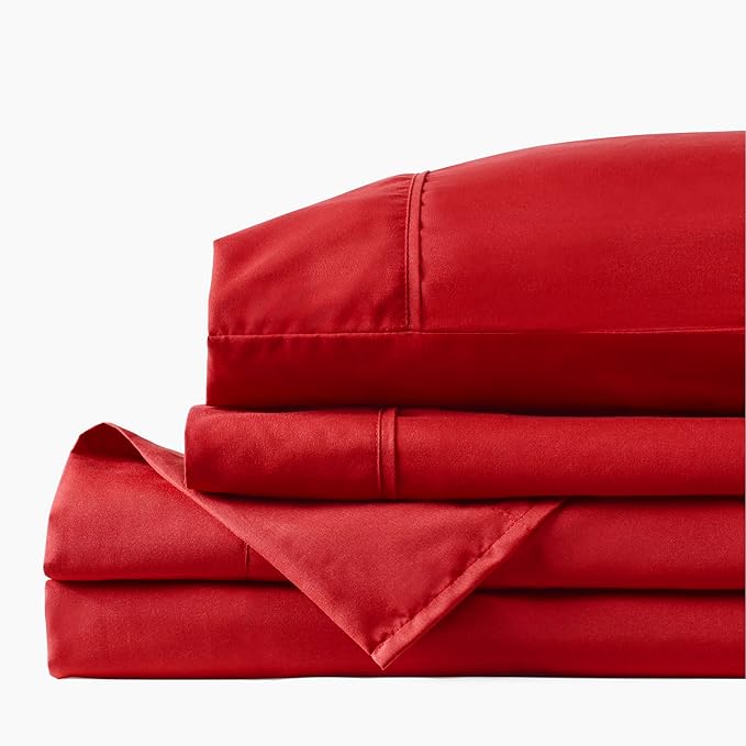 PeachSkinSheets Red Velvet Sheet Set - 1500tc Level of Softness - Extra Soft Cooling Sheets for Hot Sleepers and Night Sweats - California King Size