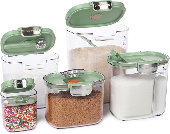 ProKeeper+ Airtight Food Storage Container Set – Clear Plastic Flour and Sugar Canister Set with Magnetic Accessories for Kitchen Organization (Pistachio, 9-Piece)