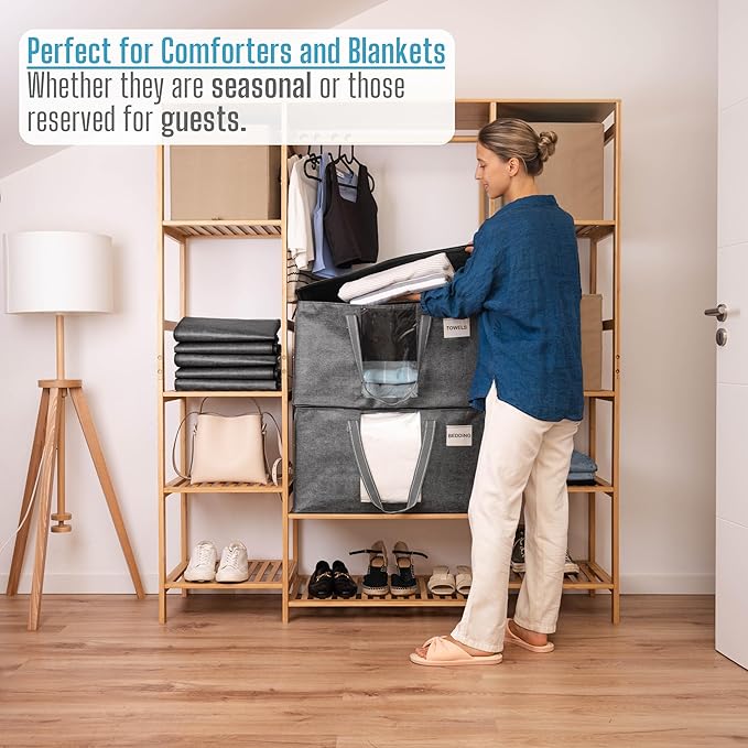 VENO 6 Pack Moving Bags, Comforter and Blanket Storage Bags for Closet, Moving Boxes, Boxes with Lids Alternative, College Dorm Packing Supplies, Foldable Heavy-Duty Tote with Window (Gray, 6 Pack)