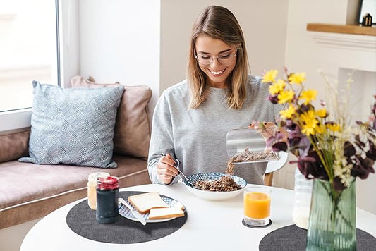 homing Round Faux Leather Placemat and Coaster 8 Packs, Washable Heat Resistant Dining Place Mats, Wipeable Double-Sided Table Mats for Indoor and Outdoor, Diameter 13 and 3.93 inch, Charcoal