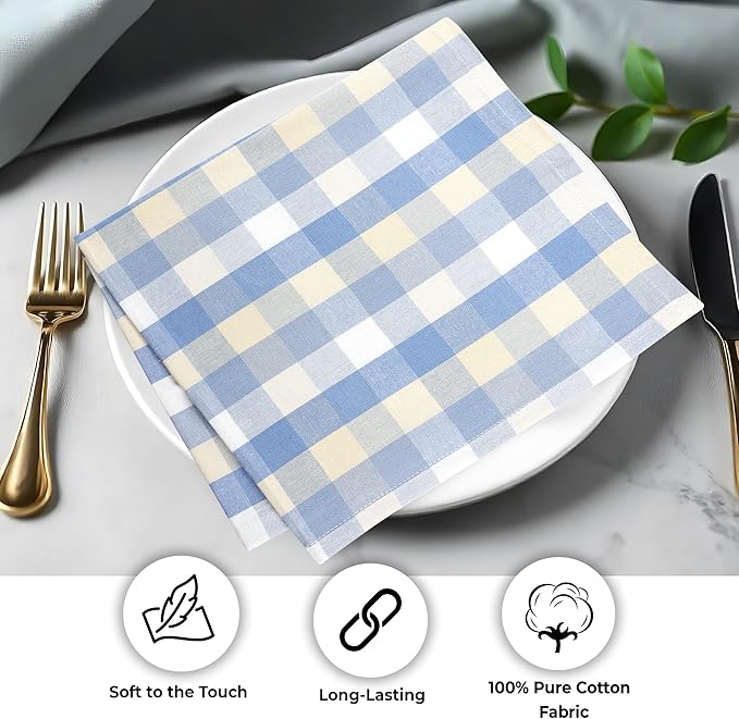 Urban Villa Cloth Napkins Set of 12 20x20 Inches 100% Cotton Napkins Cloth Washable Soft Durable Reusable Absorbent Table Dinner Napkins Cloth for Hotel Lunch Restaurant Weddings Parties- Blue Sand