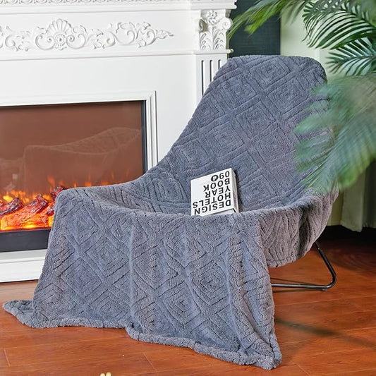 BYKOSY Geometric 50x70 Inch Flannel Jacquard Throw Blanket- Soft & Cozy Luxurious Blankets for Couch, Bed, Sofa, Travel，Home and Dorm Decor，Housewarming Gift for Women & Men,Dark Grey