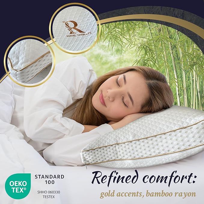 Royal Therapy 2-Pack Queen Memory Foam Pillow, Adjustable Shredded Odor-Free Pillow for Neck & Shoulder Pain Relief, Support for Back, Stomach, Side Sleepers, AirFlowPRO