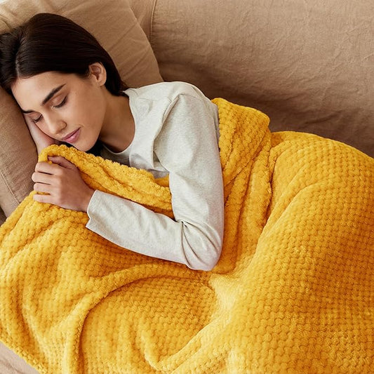 Exclusivo Mezcla Fleece Throw Blanket Extra Large, Super Soft and Warm Blankets for Couch, Sofa and Bed Waffle Textured, Cozy, Fuzzy and Lightweight (Mustard Yellow, 50x70 Inches)