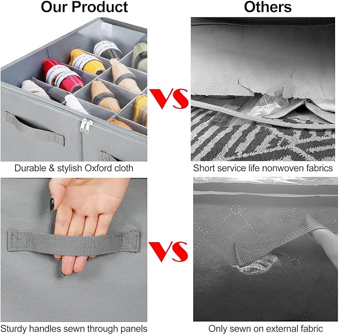 TOPIA HOME Shoe Organizer for Closet, Foldable Shoe Box with Adjustable Dividers and Clear Cover, Space Saving Shoe Storage Organizer Cabinet with Reinforced Handles, Fits 16 Pairs, Gray, TP09G