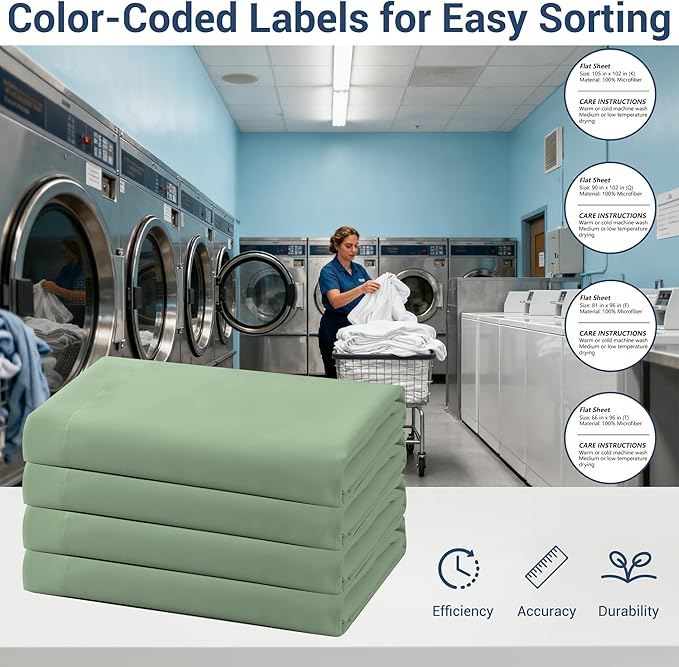 Bulk Full Flat Sheets Only, 6 Pack Quick Sort Top Bed Sheet, Color-Coded Label Threads, Wrinkle-Free Shrinkage Durable Microfiber Hotel Motel Airb&bs Essentials for Hosts (81"x96",Sage Green)