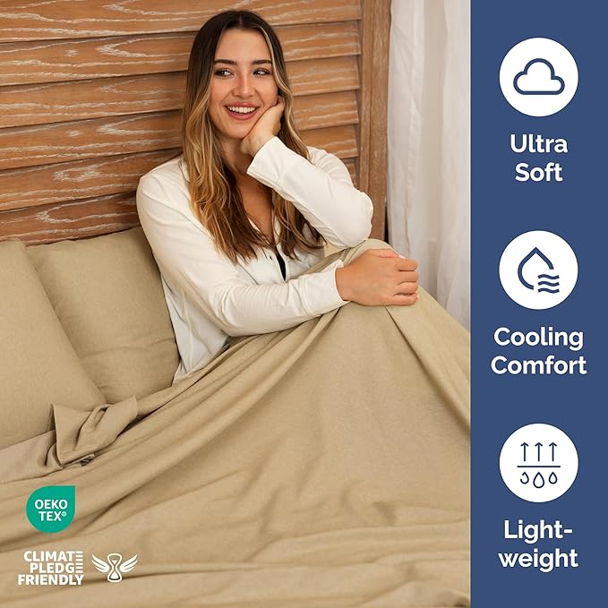 Twin XL Size Flat Sheet - Hotel Quality Top Flat Bed Sheet Only - Ultra-Soft, Comfy, Breathable & Cooling - Fade & Wrinkle Free - Easy-Care, Stain & Shrink Resistant Bedding - Oeko-Tex - Heathered Tan