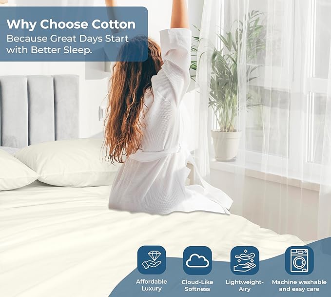 Royale Linens 100% Organic Cotton Twin XL Flat Sheet Only - Super Soft - Percale Top Sheets - Twin XL Flat Sheet Sold Separately - Breathable, Cool & Crisp Ivory Sheets Only (66" x 102", Ivory)