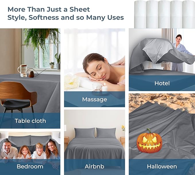 Royale Linens 100% Organic Cotton King Flat Sheet Only - Super Soft - Percale Top Sheets - King Flat Sheet Sold Separately - Breathable, Cool & Crisp Grey Sheets Only (105" x 102", Grey)