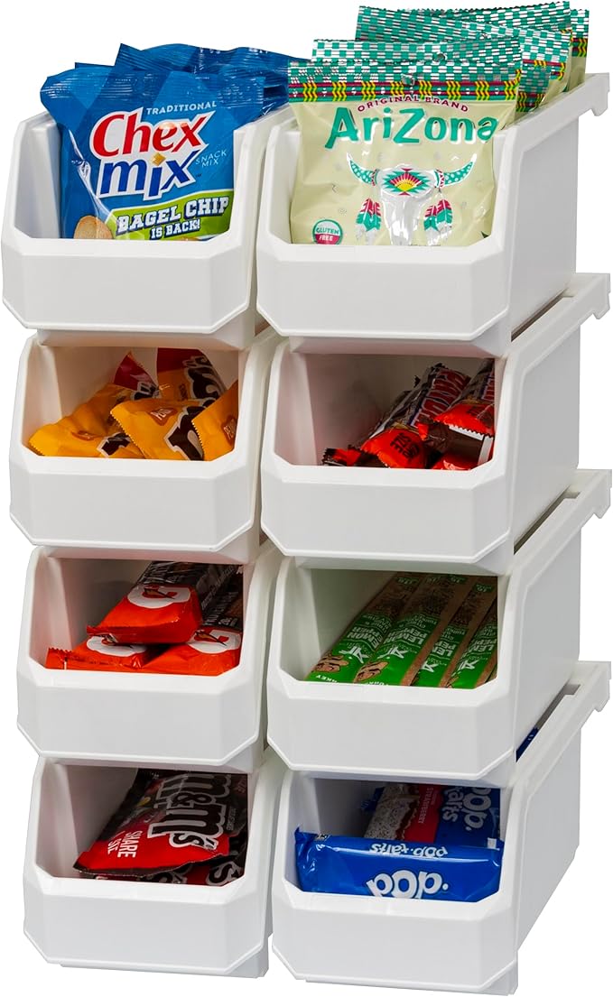 ReadySpace Plastic Containers for Organizing and Storage Bins for Closet, Kitchen, Office, Garage or Pantry Organization, Stackable Bins, Medium (11" x 5" x 5.5"), 8-Pack, White